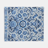 ブルーフォークフローラルパターン フリースブランケット (正面(横))