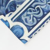 ブルーフォークフローラルパターン フリースブランケット (角)