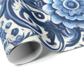 ブルーフォークフローラルパターン ラッピングペーパー (ロールコーナー)