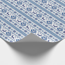 ブルーフォークモティーフのオーナメントがクリスマスを飾る ラッピングペーパー