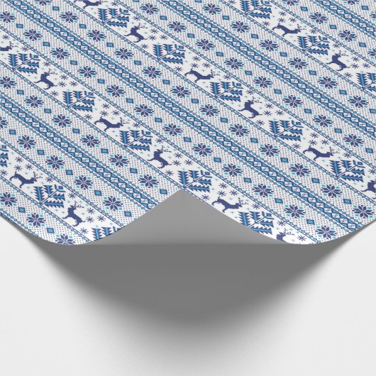 ブルーフォークモティーフのオーナメントがクリスマスを飾る ラッピングペーパー (角)