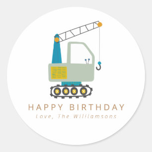 ブルーフォークリフトトラックアートパーソナライズされた誕生日 ラウンドシール