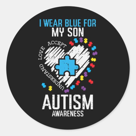 ブルーフォーマイ息子の自閉症意識Asd家族の親 ラウンドシール (正面)