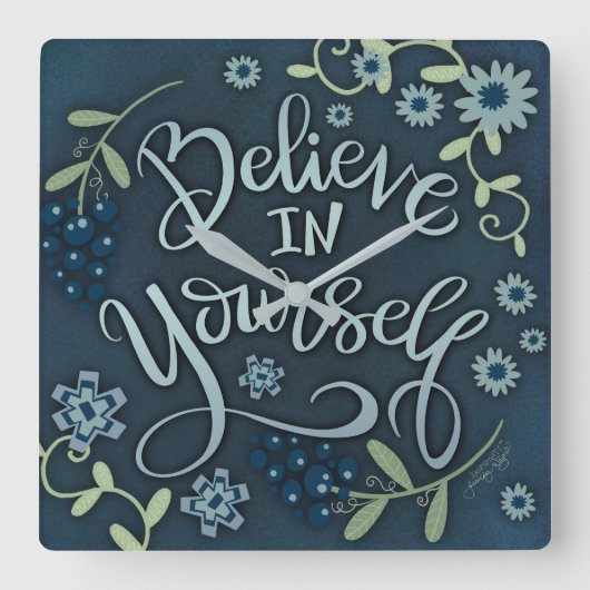 ブルーフォー信じラルインセルフ引用文インスピレーション スクエア壁時計 (正面)