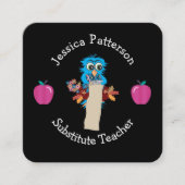 ブルーフクロウとリンゴ教育者カ連絡ード スクエア名刺 (正面)