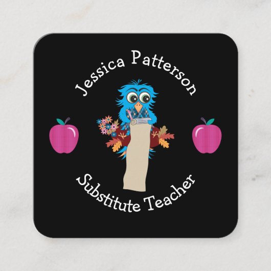 ブルーフクロウとリンゴ教育者カ連絡ード スクエア名刺 (正面)