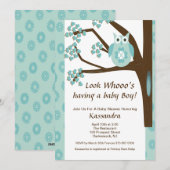 ブルーフクロウの木の男の赤ちゃんシャワー招待状 招待状 (正面/裏面)