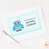 ブルーフクロウの本のラベルシール |学校用品 長方形シール (封筒)