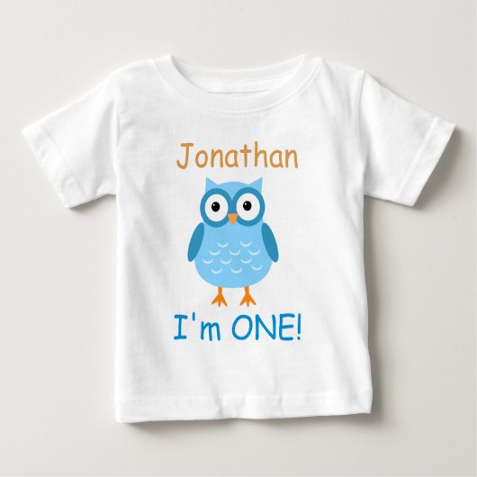 ブルーフクロウの誕生日A03 ベビーTシャツ (正面)