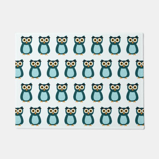 ブルーフクロウイラストレーション ドアマット (正面)