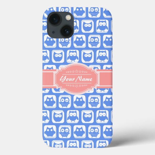 ブルーフクロウパーソナライズされたサンゴ名 Case-Mate iPhoneケース (裏面)