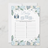 ブルーフクロウフローラベビーシャワーベビーABCのゲームカード 招待状 (正面)