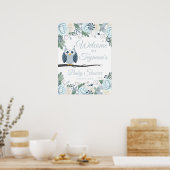 ブルーフクロウフローラベビーシャワー歓迎サイン ポスター (キッチン)