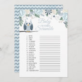 ブルーフクロウフローラベビー単語スクランブルゲームカード 招待状 (正面/裏面)