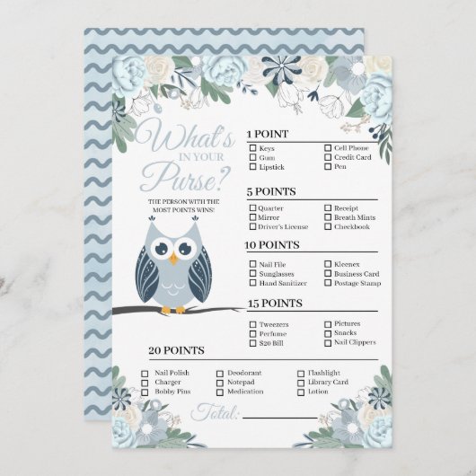 ブルーフクロウフローラ財布の中に何が入ってるか 招待状 (正面/裏面)