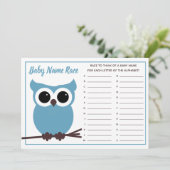 ブルーフクロウベビー名レースベビーシャワーゲーム 招待状 (スタンド正面)