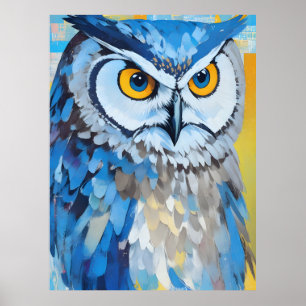 ブルーフクロウポートレート絵画 ポスター