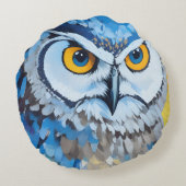 ブルーフクロウポートレート絵画 ラウンドクッション (裏面)