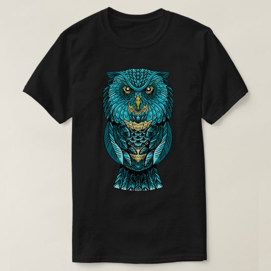 ブルーフクロウレトロ神秘的な夜行性鳥獣の愛 Tシャツ (デザイン正面)