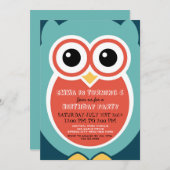 ブルーフクロウ漫画誕生日招待状カード 招待状 (正面/裏面)