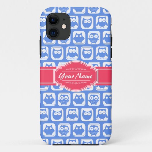 ブルーフクロウ熱ピンクパーソナライズされた名 Case-Mate iPhoneケース (裏面)