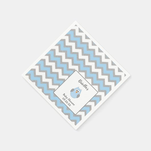 ブルーフクロウ赤ちゃんシャワーの装飾または1番目の誕生日パーティー スタンダードカクテルナプキン (角)