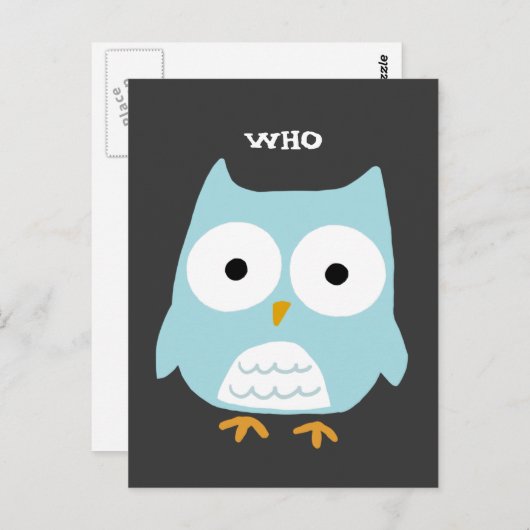 ブルーフクロウ |かわいい漫画フクロウ ポストカード (正面/裏面)