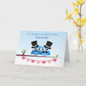 ブルーフクロウ、ピンクハート、ゲイメン結婚ズのお祝い カード (黄色い花)