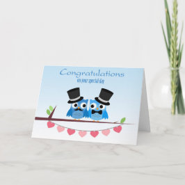 ブルーフクロウ、ピンクハート、ゲイメン結婚ズのお祝い カード