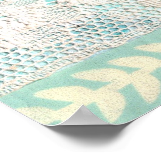 ブルーフクロウ&レース混合メディ絵画アのポスター ポスター (角)