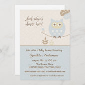 ブルーフクロウ、男の子のための赤ちゃんシャワー 招待状 (正面/裏面)