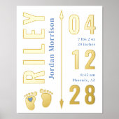 ブルーフットプリントベビー誕生統計子供部屋Decor 箔ポスター (正面)