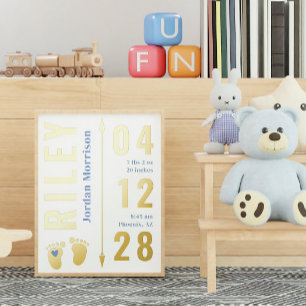 ブルーフットプリントベビー誕生統計子供部屋Decor 箔ポスター