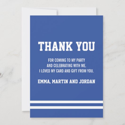 ブルーフットボールのジャージースポーツのテーマパーティーありがとう サンキューカード (裏面)