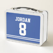 ブルーフットボールジャージー名前をカスタムするとナンバーズ メタルランチボックス (裏面)
