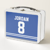 ブルーフットボールジャージー名前をカスタムするとナンバーズ メタルランチボックス (正面)