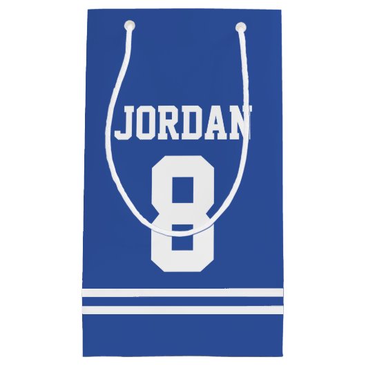 ブルーフットボールジャージー – スポーツテーマ誕生パーティー スモールペーパーバッグ (正面)