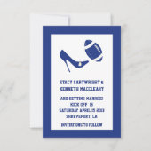 ブルーフットボール結婚式の日付発表を保存 招待状 (正面)