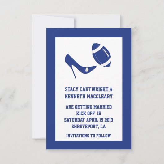 ブルーフットボール結婚式の日付発表を保存 招待状 (正面)