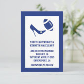 ブルーフットボール結婚式の日付発表を保存 招待状 (スタンド正面)