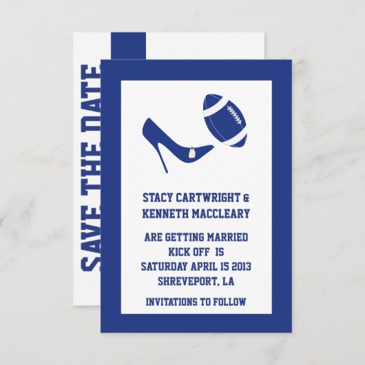 ブルーフットボール結婚式の日付発表を保存 招待状 (正面/裏面)