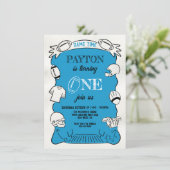 ブルーフットボール1st片手引き誕生日 招待状 (スタンド正面)