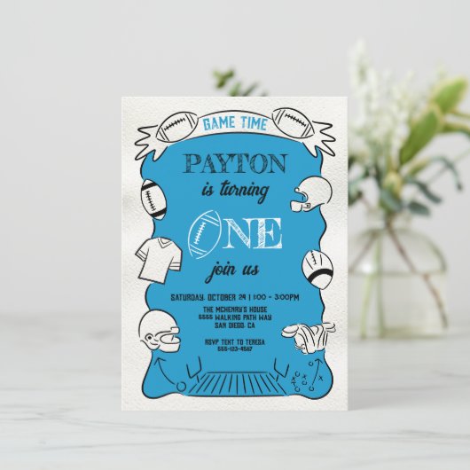ブルーフットボール1st片手引き誕生日 招待状 (スタンド正面)
