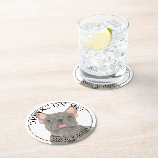 ブルーフパーソナライズされたレンキフランスのブルドッグ結婚ズ ラウンドペーパーコースター (インサイチュ)