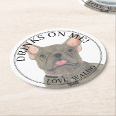 ブルーフパーソナライズされたレンキフランスのブルドッグ結婚ズ ラウンドペーパーコースター (アングル)