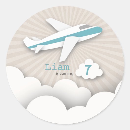 ブルーフライト誕生日パーティーステッカー ラウンドシール (正面)