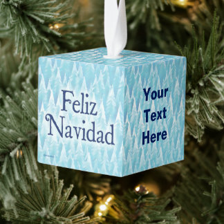 ブルーフラクタルフォレスト – Feliz Navidad キューブオーナメント