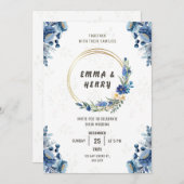 ブルーフラズアンドギルド金ゴールド結婚式招待状 招待状 (正面/裏面)