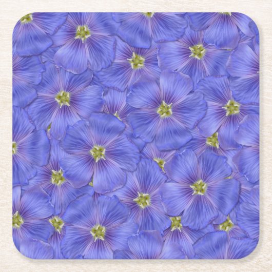 ブルーフラックスシームレスパターン スクエアペーパーコースター (正面)