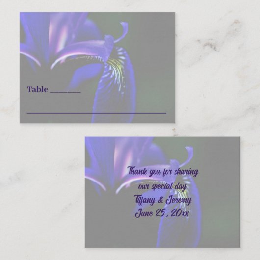 ブルーフラッグアイリスパーソナライズされたフ結婚ァー プレイスカード (正面/裏面)